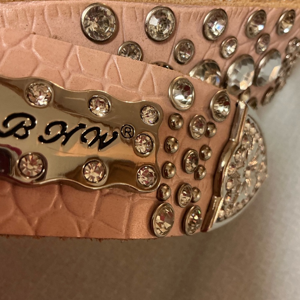 Studded Pink Belt with Rhinestone Buckle - Picture 3 of 7